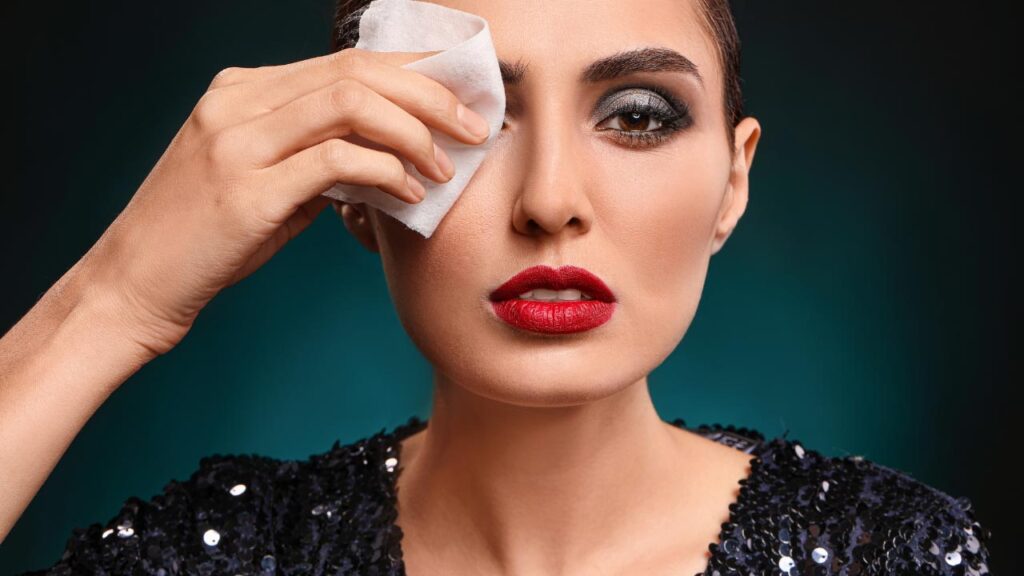 a woman removing her makeup
